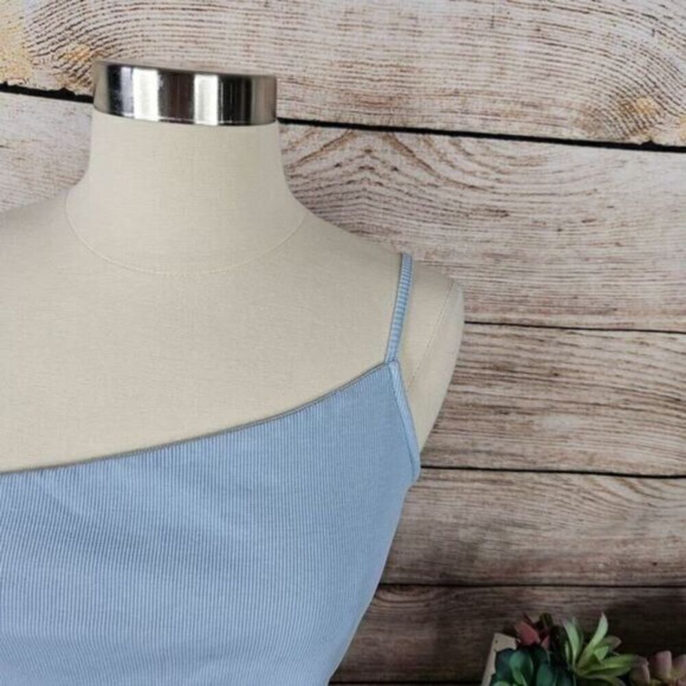24colours Baby Blue One-Shoulder Ribbed Crop Top Women's Size S Sleeveless - Picture 5 of 6
